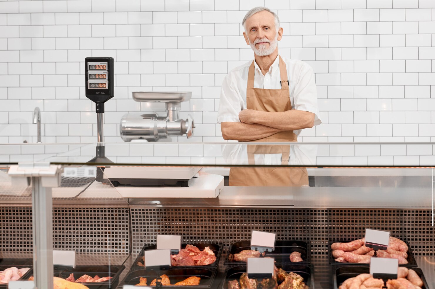 male butcher posing counter 7502 4755